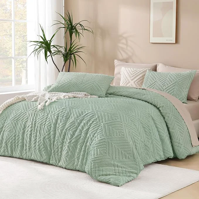 Clean Andency Sage Green California King Comforter Set 3 Pieces Boho Cal King Summer Authentic