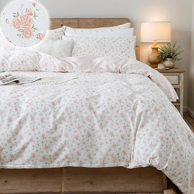 Secure FADFAY Full Duvet Cover Set Pink Floral Comforter Cover Cotton Girls Pink Selected