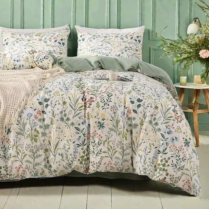 Powerful MKXI Twin Size Wildflower Duvet Cover Set Sage Green Spring Floral Bedding