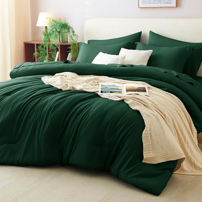 User-Friendly CozyLux Full Size Comforter Sets Emerald Green 7 Pieces Bed in a Bag Full Top-Quality