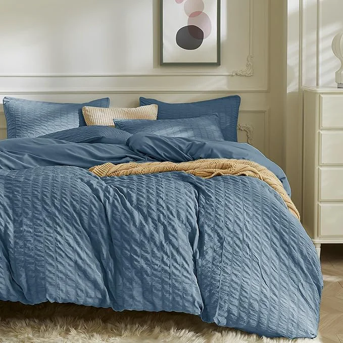 Responsible JELLYMONI Sierra Blue Duvet Cover King Size Soft Breathable Seersucker Duvet Elite