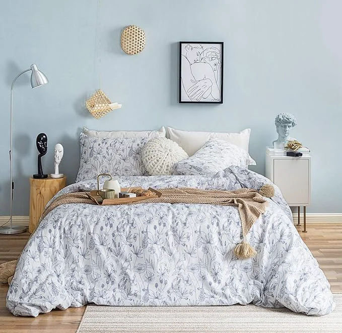 Flexible SUSYBAO Blue White Floral Duvet Cover Queen Cotton 3 Pcs Set 1 Garden Navy Excellent