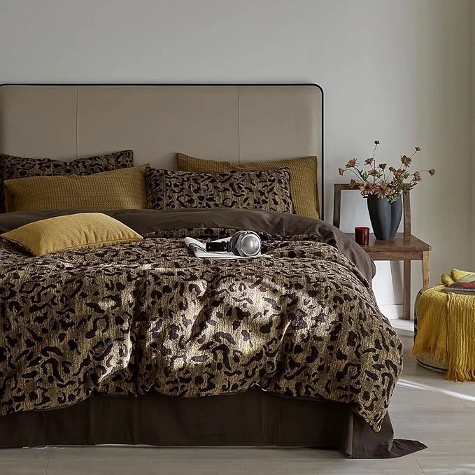 Dependable mixinni Leopard Duvet Cover Full Size Yarn-Dyed Leopard Print Jacquard Cotton High-End