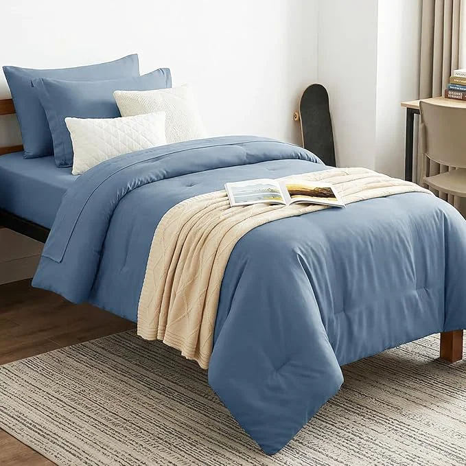 Carefully Designed CozyLux Twin XL Comforter Set Grayish Blue 5 Pieces Bed in a Bag Twin Extra Functional