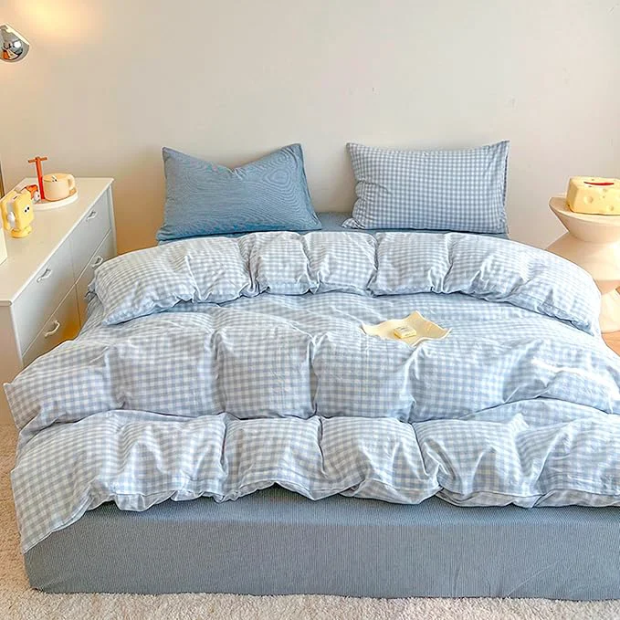 Excellent BOLINLIVING Gingham Duvet Cover Queen Size Microfiber Bedding Set Genuine