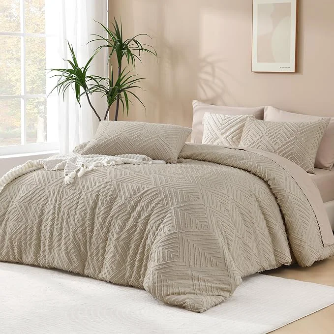 Classic Andency Oatmeal Comforter California King Size 3 Pieces Boho Bedding Set Organic