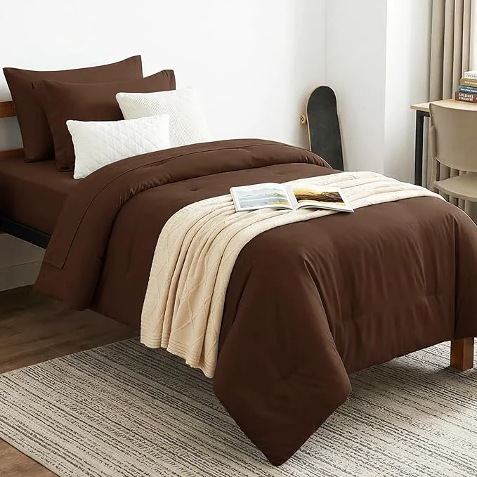 Original Design CozyLux Twin XL Comforter Set Brown 5 Pieces Bed in a Bag Twin Extra Long Long-Lasting