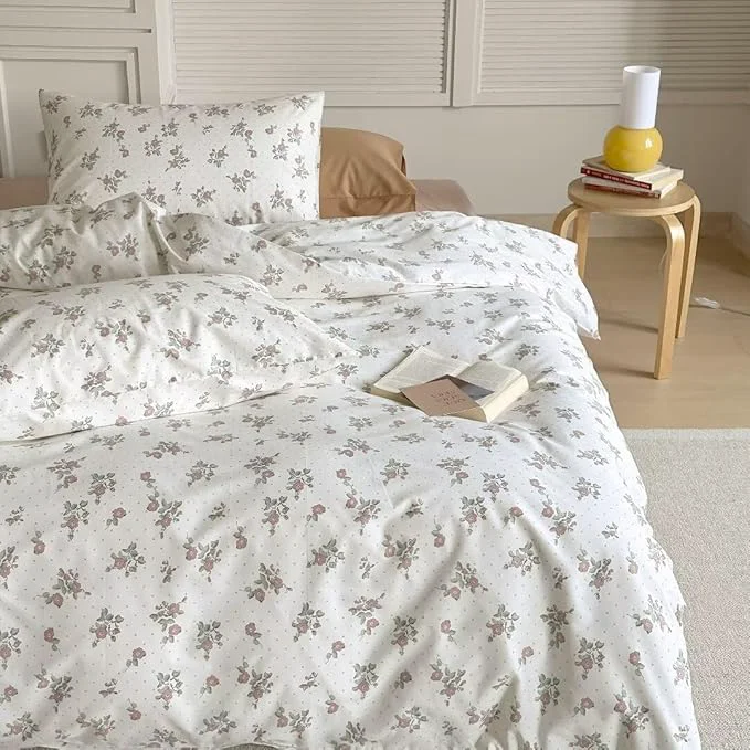 Premium MKXI Garden Floral Duvet Cover Peach Blossom Aesthetic Bedding White Print Authentic