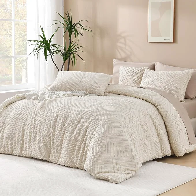 Comfortable Andency Queen Comforter Set Beige 3 Pieces Queen Size Comforter Sets Boho First-Class