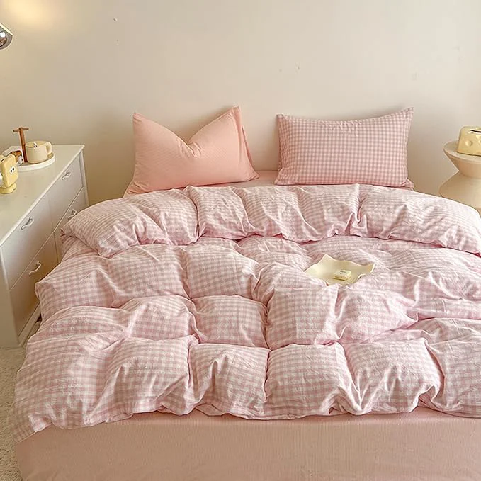 Carefully Designed BOLINLIVING Gingham Duvet Cover Full Size Microfiber Bedding Set Innovative