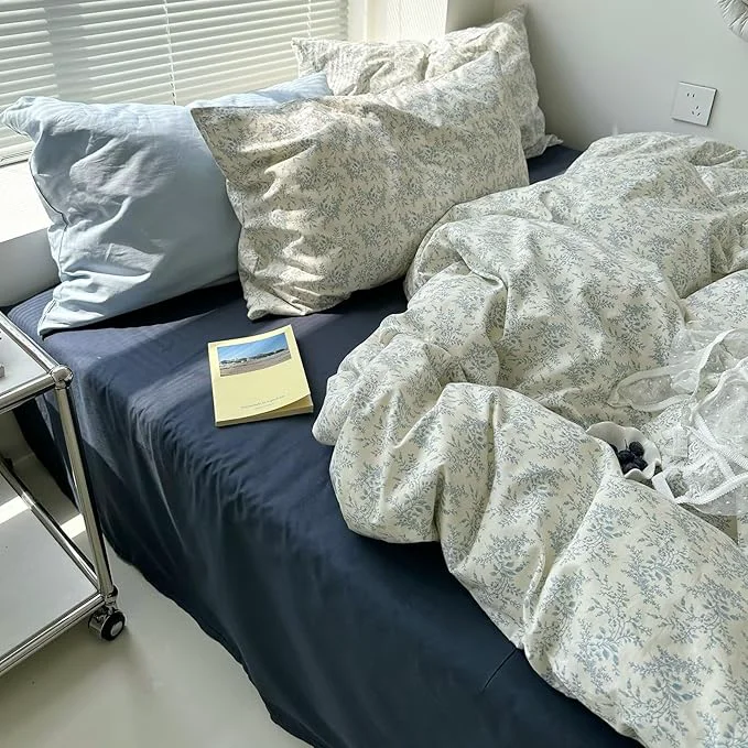 Lightweight MKXI Full Duvet Cover Set Blue White Floral Print Fast