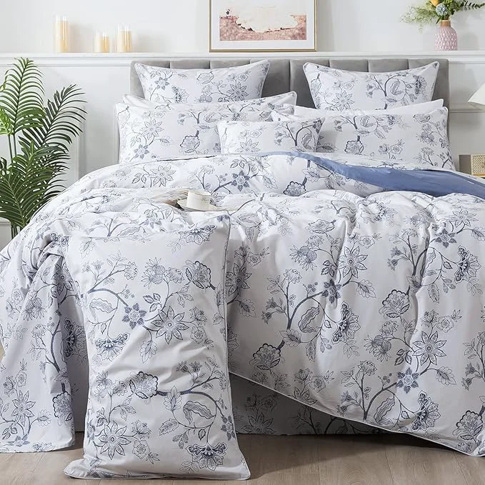 Prestigious FADFAY Duvet Cover Set King Cal King Floral Bedding Percale Cotton 600 TC Professional