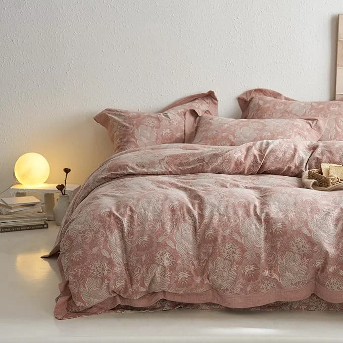 Durable mixinni Duvet Cover Queen Premium Cotton Double-Layer Yarn Pink Floral Responsible