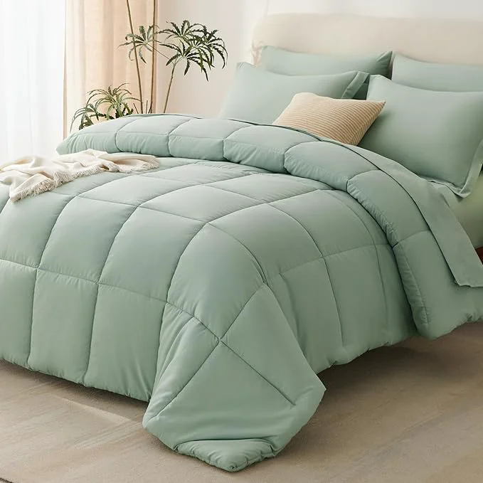 Contemporary CozyLux Queen Comforter Set Sage Green World-Class