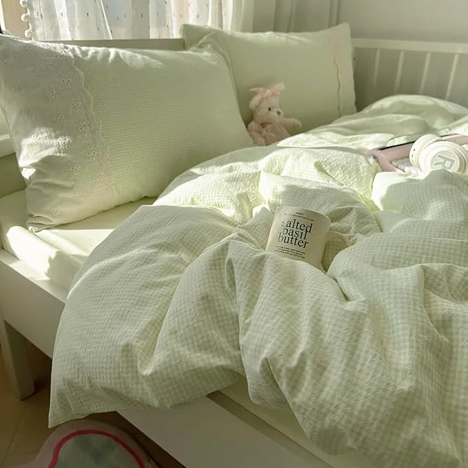 Artisan mixinni Green Gingham Duvet Cover Twin Size Stylish