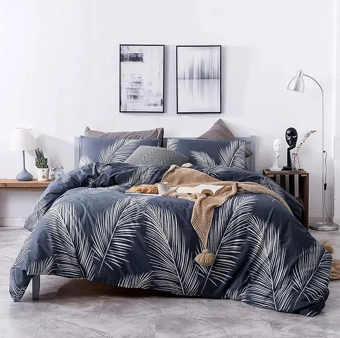 Original Design SUSYBAO Plant Patterned Duvet Cover Queen Cotton 3 Pieces Set 1 Hawaiian Natural