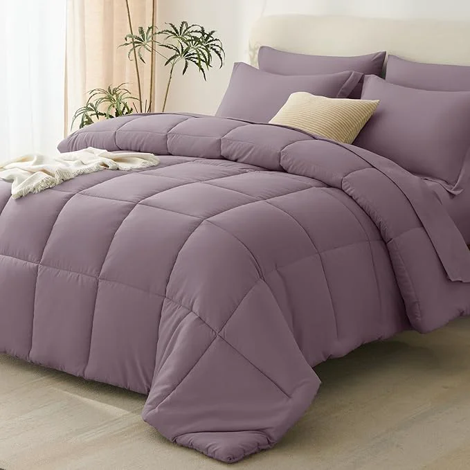 Sustainable CozyLux Queen Comforter Set Dusty Purple 7 Pieces Bed in a Bag Queen All Recyclable