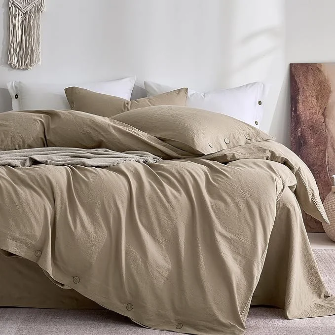 Effective JELLYMONI Washed Cotton Duvet Cover King – Soft Breathable Linen-Look Professional