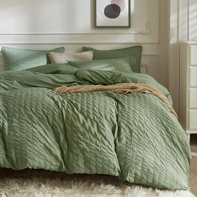 Artisan JELLYMONI Dark Green Duvet Cover Full Size Soft Breathable Seersucker Duvet Next-Generation