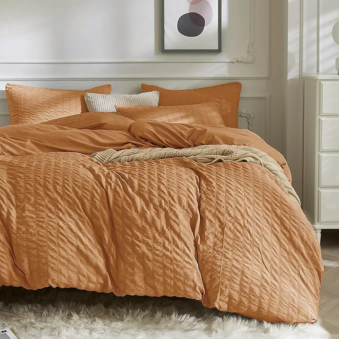 Casual JELLYMONI Burnt Orange Duvet Cover Queen Size Soft Breathable Seersucker Duvet Specialty