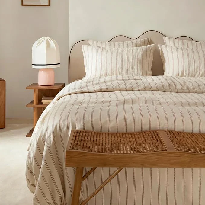 Advanced mixinni Striped Duvet Cover Set Queen Size 3 Piece Cotton Linen Blend Bedding Modern