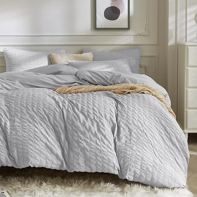 Responsible JELLYMONI Light Grey Duvet Cover Full Size Soft Breathable Seersucker Duvet Proven