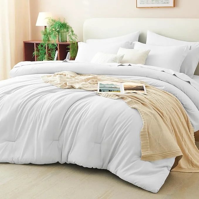 Traditional CozyLux King Size Comforter Set White 7 Pieces Bed in a Bag King Comforter Set Convenient