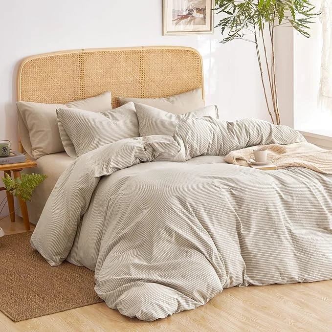 Versatile Wake In Cloud - Striped Cotton Duvet Cover Set Washed Cotton Textured Breathable
