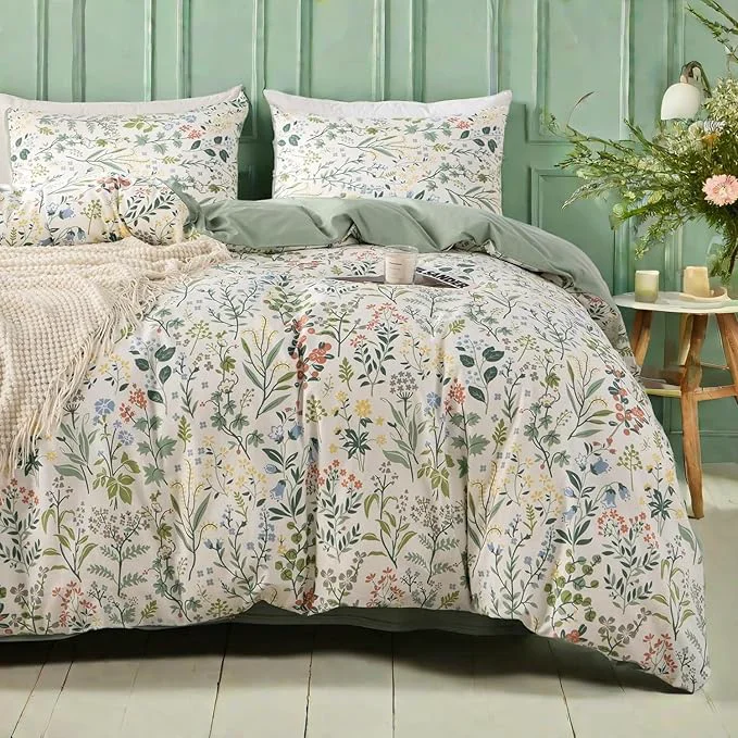 Fast mixinni Flower Duvet Cover Twin XL Size Sage Green Floral Duvet Cover Soft Durable
