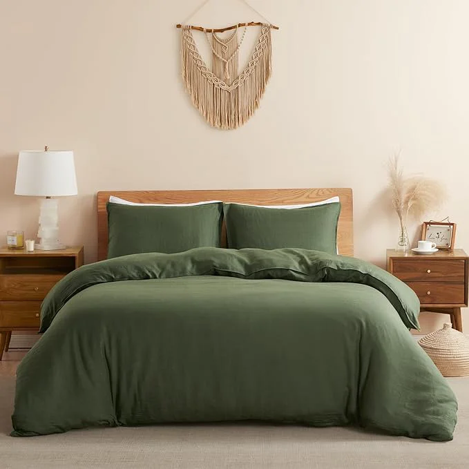 Prestigious DAPU Linen Olive Green Duvet Cover Set Trusted
