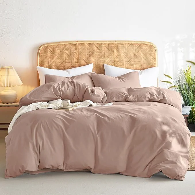 Effective Wake In Cloud - Cotton Duvet Cover Set King Size Dusty Rose Pink Washed Secure