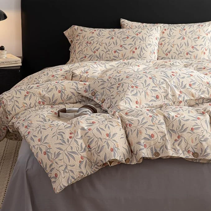Specialty mixinni Cotton Linen Floral Duvet Cover Set King Size – Vintage Botanical Print Smooth
