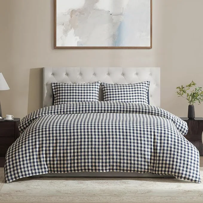 Advanced DAPU Linen Duvet Cover King Yarn Dyed Gingham Check Plaid Washed Linen Stylish