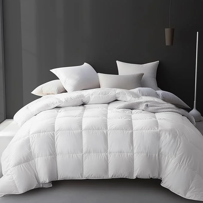 Traditional Hotel Grand Luxury White Goose Feather Down Fiber Comforter King Size Smooth