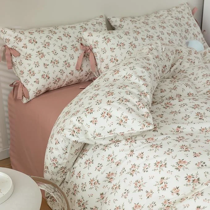 Responsible mixinni Vintage Style Girls Pale Pink Flower Pattern Duvet Cover Queen Soft Breathable