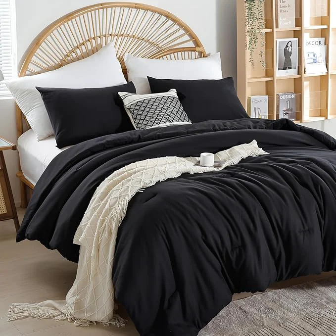 Reliable weigelia Full Size Comforter Sets Modern 3PCS Microfiber Black Comforter Full Sophisticated