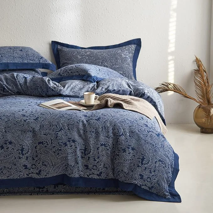 Safe mixinni Muslin Cotton Vintage White Paisley Floral Duvet Cover King Size 3pcs Elite