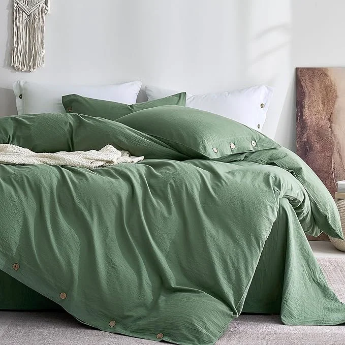 Solid JELLYMONI Washed Cotton Duvet Cover Queen – Soft Breathable Linen-Look Eco-Friendly