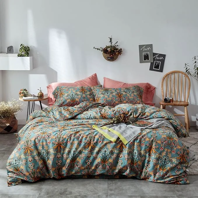 Trendy mixinni 3 Pieces Flower Duvet Cover Set Natural Cotton Full Size Bedding Official