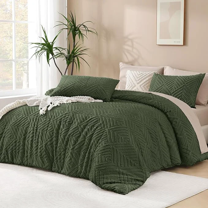 Andency Dark Olive Green Comforter Set Queen Size Lightweight Fluffy Boho Men Practical
