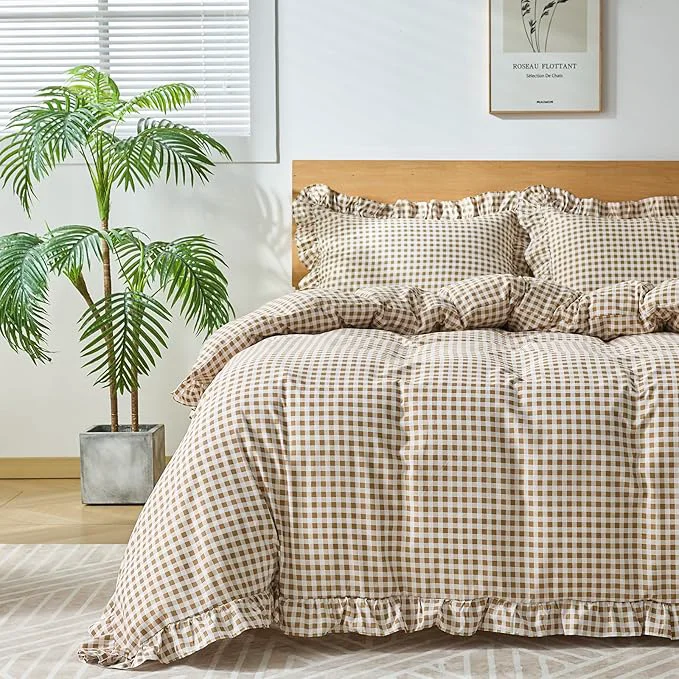 Lightweight Gingham Duvet Cover Full Size 3 Pieces Soft Breathable Microfiber Plaid Verified