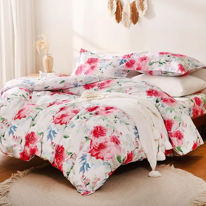 Top-Quality JSD Rose Floral Duvet Cover Set Queen Size 3 Piece Soft Printed Microfiber Professional