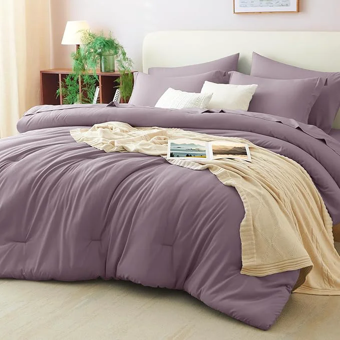 Outstanding CozyLux Full Size Comforter Sets Dusty Purple 7 Pieces Bed in a Bag Full Sustainable