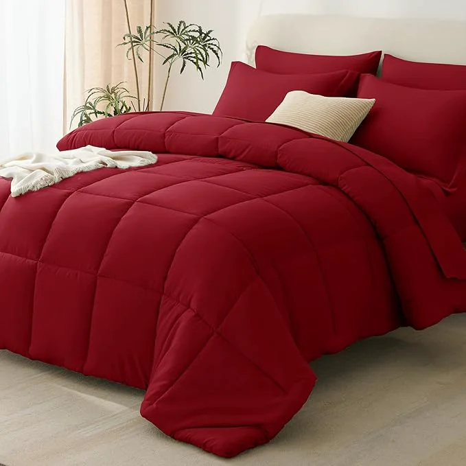 Contemporary CozyLux Full Size Comforter Sets Dark Red Casual