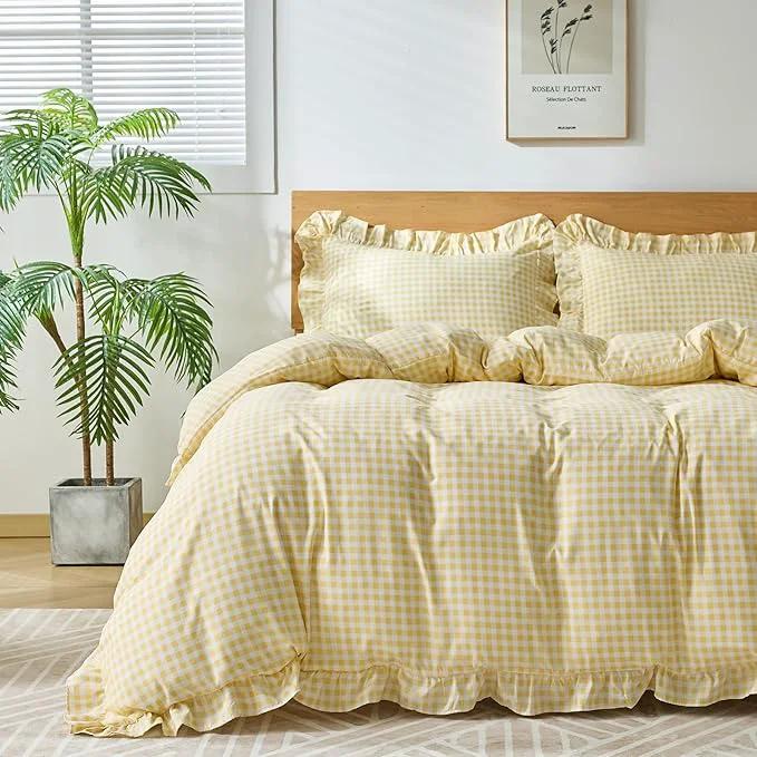 High-Quality Gingham Duvet Cover King Size 3 Pieces Soft Breathable Microfiber Plaid Recyclable
