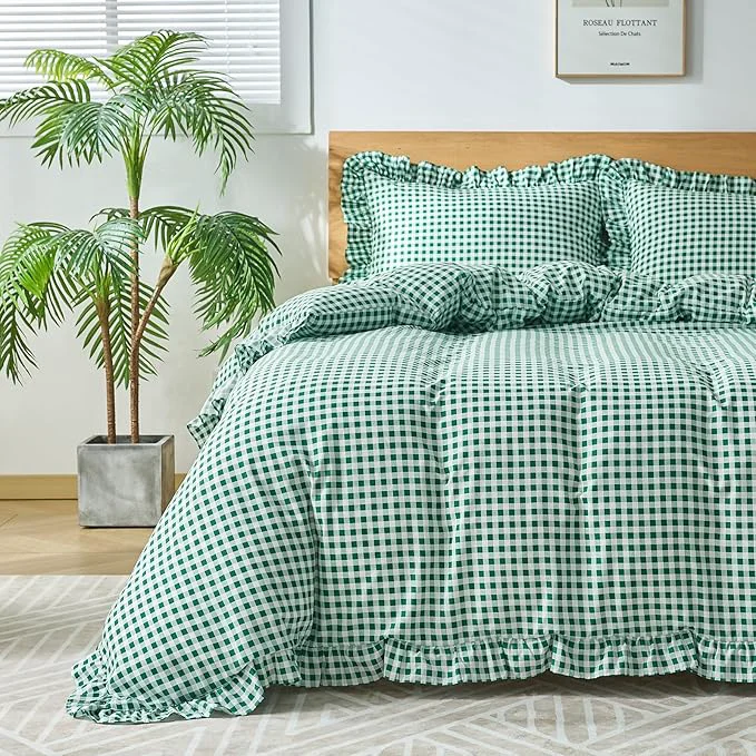 Clean Gingham Duvet Cover King Size 3 Pieces Soft Breathable Microfiber Plaid Dependable
