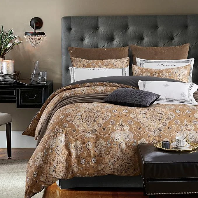 Original mixinni Long Staple Cotton Percale Golden Paisley Duvet Cover King Size Boho Outstanding
