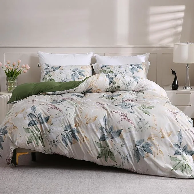 Trendy LONAVA Queen Botaincal 3 Pcs Duvet Cover Set Breathable Soft Microfiber Forest Reusable
