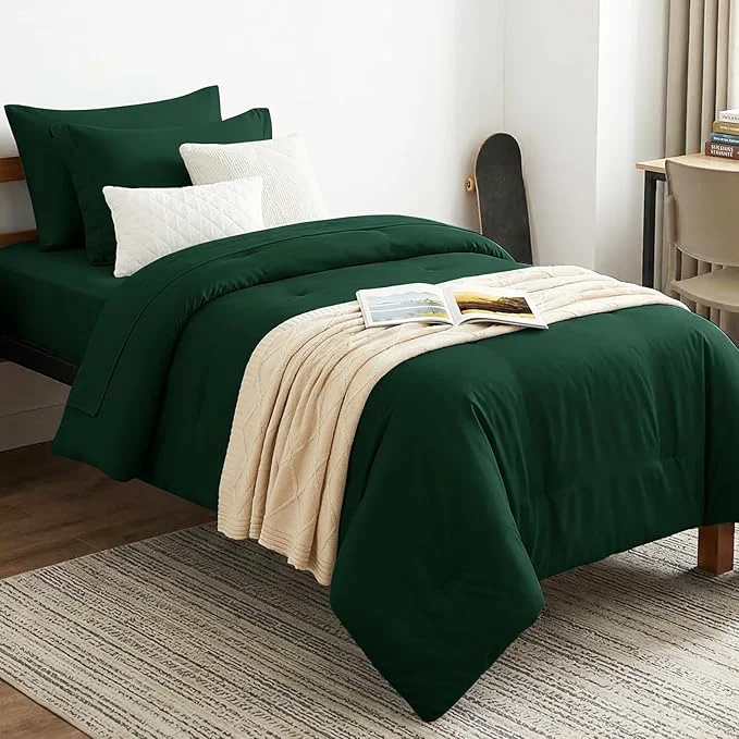 Genuine CozyLux Twin XL Comforter Set Emerald Green 5 Pieces Bed in a Bag Twin Extra Original Design