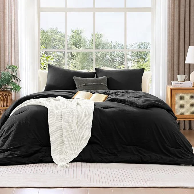 Refined WRENSONGE Comforter Full Size 3 Piece Black Soft Full Comforter Sets- Warm Modern